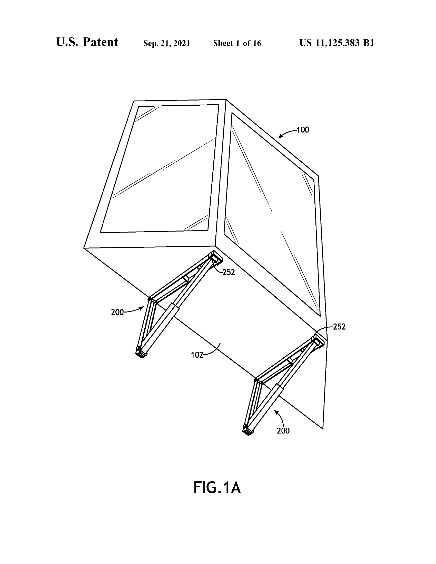 Patent diagram showing the adjustable support brace mounted beneath a bay window, with diagonal braces extending from the wall to the underside of the window
