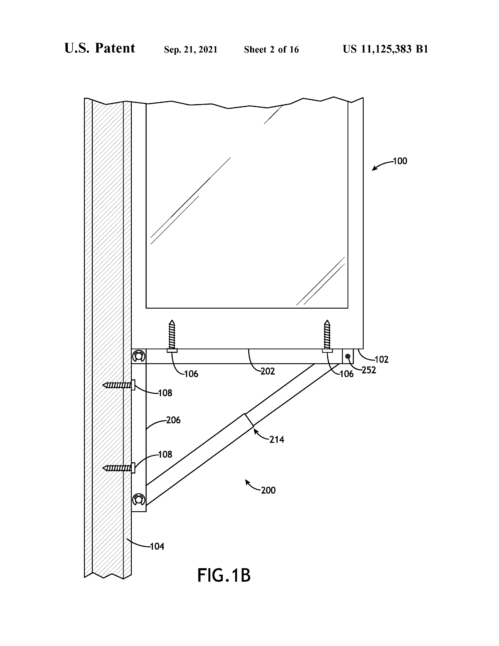 Side cross-section showing the brace components: horizontal segment under the window, vertical segment against the wall, and adjustable diagonal brace connecting them